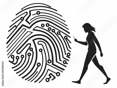 Elegant Silhouette Icon Of A Human Fingerprint Merged Wit Symbol