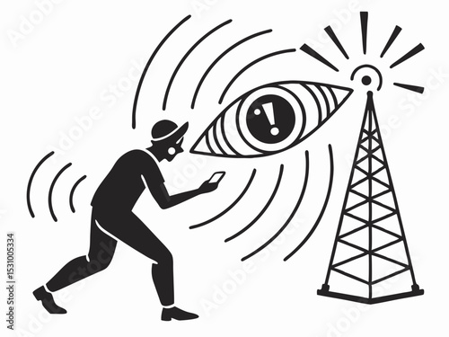Elegant Silhouette Icon Of An Eye Emitting Radar Waves Wi Illustration