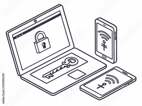 Elegant Vector Icon Showing Three Devices Laptop Tablet Vector