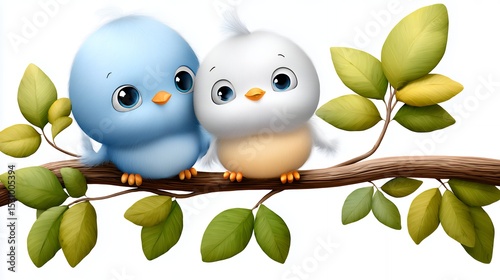 Two Adorable Baby Birds Perched on a Branch