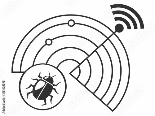 Minimalist Black Vector Icon Of A Circular Radar Scanner Wit Vector