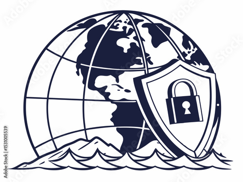 Minimalist Silhouette Style Icon Of A Globe Partially Submer Icon
