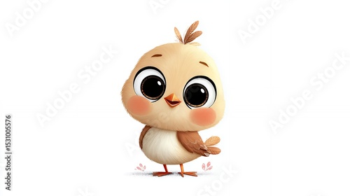 Adorable Brown Baby Chick Cartoon Illustration with Big Eyes