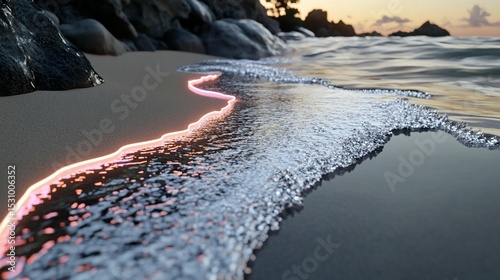 Glowing Ocean Wave on Sandy Beach