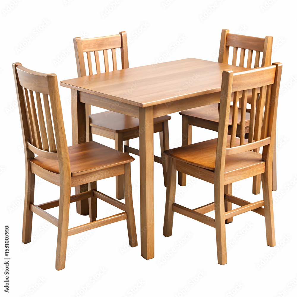 Light Brown Wooden Table and Four Chairs Set Isolated White Background Light Brown Wooden Table and Four Chairs Set Isolated White Background