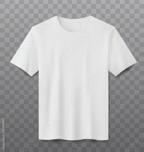 Realistic blank white t-shirt on transparent background. Template vector illustration
