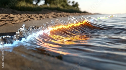Golden Sunset Waves on Sandy Beach