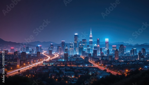 Wallpaper Mural Los Angeles City at Night with glow effect, hallway los angeles city at night , los angeles city architecture building at night, los angeles city background Torontodigital.ca