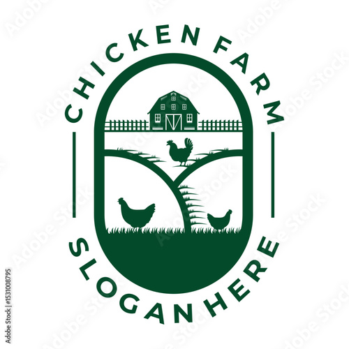 Chicken Farm emblem logo design vector template. Vintage Farm logo design icon