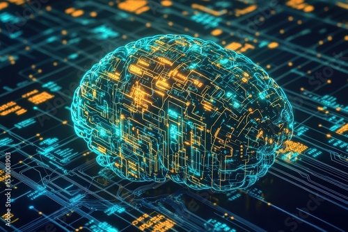 Digital brain overlaid on circuit board.