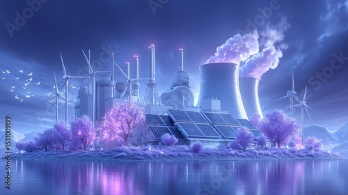 The power plant represents a clean energy initiative, emphasizing the use of renewable resources