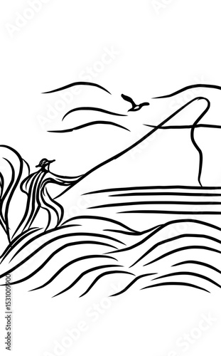 silhouette of a man fishing