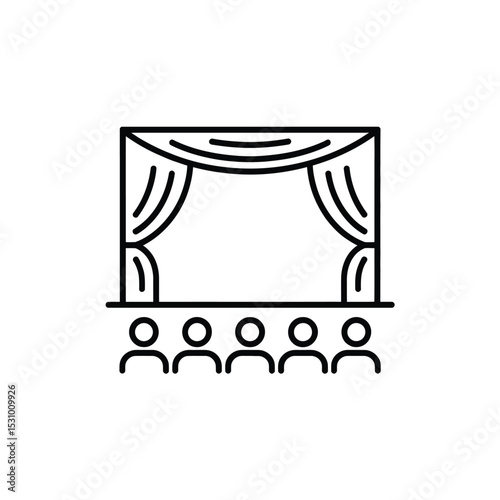 Theater Stage with Curtains and Audience Line Icon Illustration