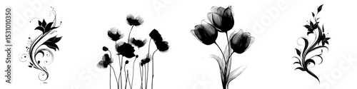 Abstract flowers in silhouette form, representing modern floral design elements