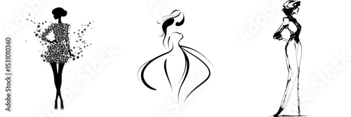 Silhouette of a fashion girl in a wedding dress for design purposes
