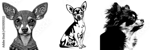 A contemporary black outline of a Chihuahua isolated against a white backdrop