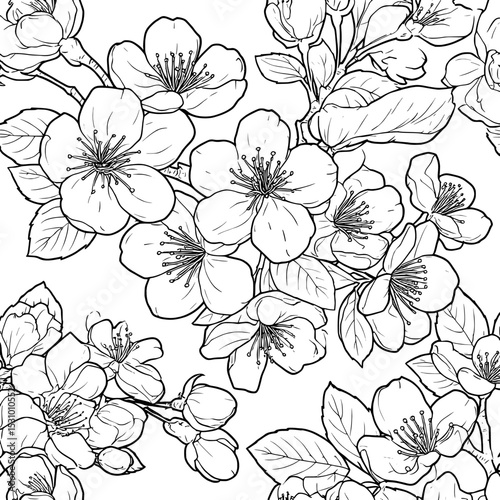Modern design elements come together in this seamless background with a horizontal black and white color scheme and floral accents