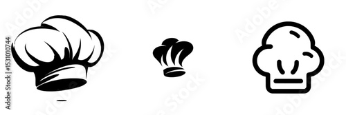 The silhouette of a chef's hat is isolated, with a black hat depicting a chef cooking, suitable for a logo