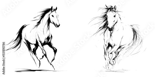 A rearing horse forms a fine modern silhouette with black over white tones