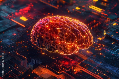 Digital brain on a circuit board.
