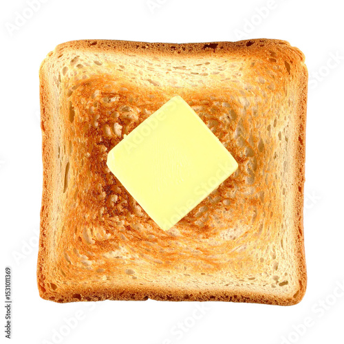 toasted bread with a piece of butter isolated on transparent background, png