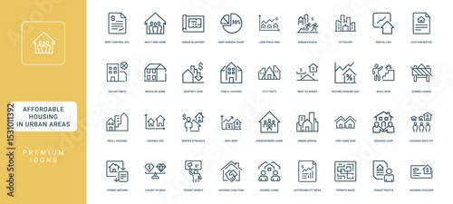 affordable housing urban areas collection line icons