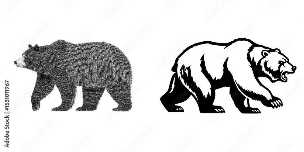 Naklejka premium Butchery's poster features a bear silhouette in a vintage logo style with a retro print