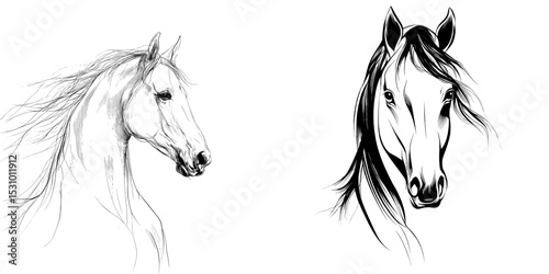 monochrome equine emblem design in simple modern outline of a horse head in black and white