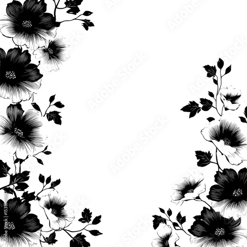 A seamless header with a black floral pattern on a white background, characterized by a modern style, is used for decoration design, and comes with a banner texture and seamless background,
