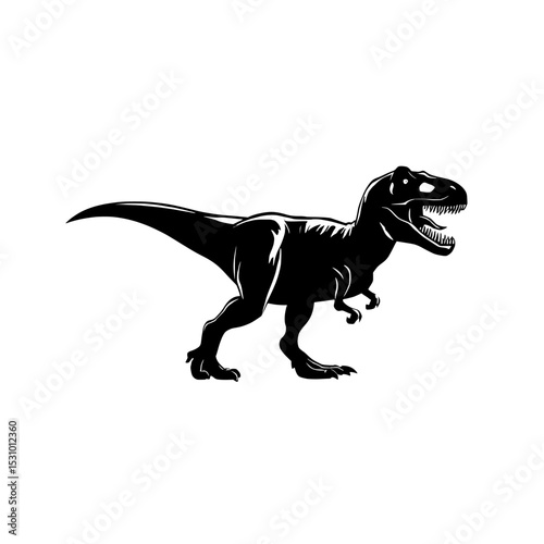 The silhouette of a Dinosaur T-Rex, specifically a Tyrannosaurus, is presented in modern black isolated form