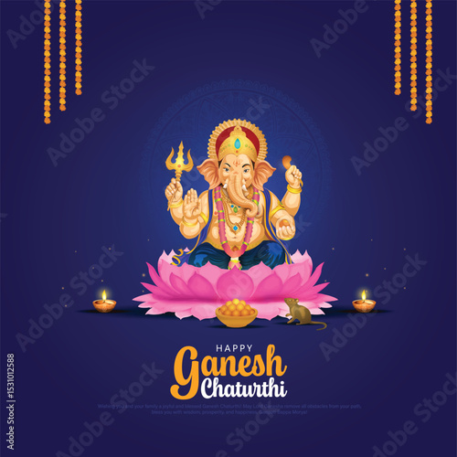 Creative illustration of Lord Ganpati background for Happy Ganesh Chaturthi. festival of India.