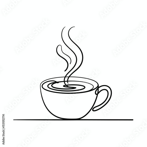 Minimalist Line Art of a Steaming Cup of Coffee or Tea