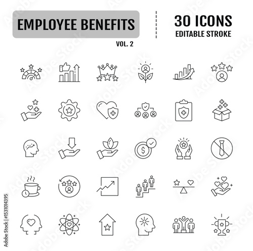 Employee benefits line editable icon set. Editable stroke. Vector illustration