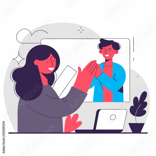 Proud Teacher Watching Student Succeed – Minimal Style Vector