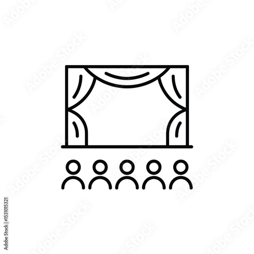 Theater stage with curtains and audience line icon illustration