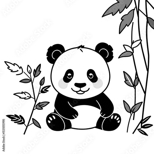 葉っぱに囲まれたパンダ｜Panda with Leaves