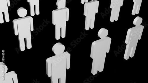 Row of people worker employee industry organization social corporate company group team big factory office human icon arrangement black background.
