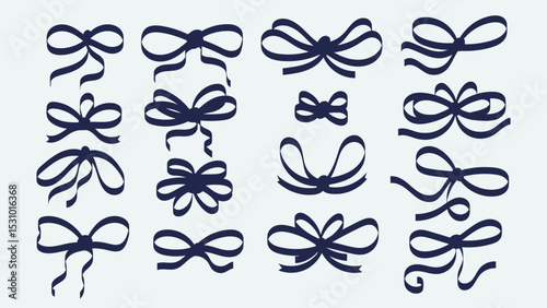 Set of Elegant Hand Drawn Ribbon Bows Silhouette