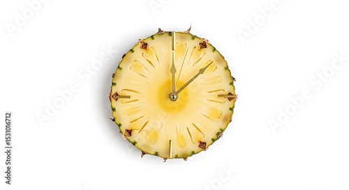 Pineapple Clock Face Showing Time with Gold Hands