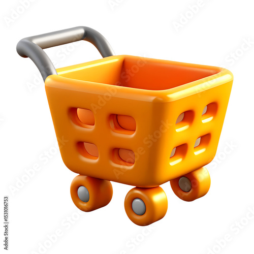 3D shopping cart illustration with red handle used for supermarket and retail shopping