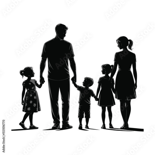 Silhouette of a loving family holding hands representing unity and togetherness