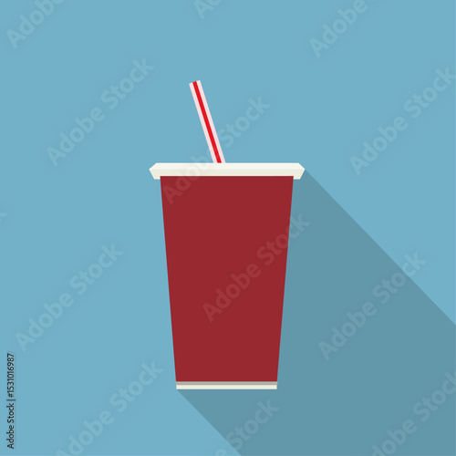 Bright red drink cup with a straw against a light blue background showcasing a modern design