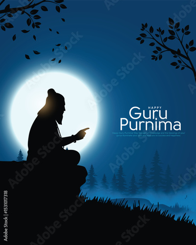 Happy guru Purnima guru and shishya teaching. Silhouette concept. Creative Vector Illustration design.