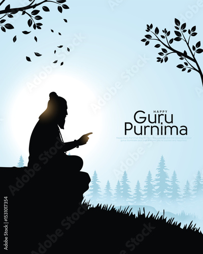 Happy guru Purnima guru and shishya teaching. Silhouette concept. Creative Vector Illustration design.