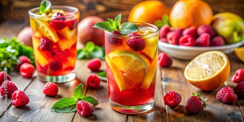 Refreshing Summer Fruit Infusion A Delightful Blend of Zesty Citrus and Sweet Berries in Iced Glasses