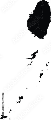vector map silhouette of saint vincent and the grenadines with island borders, black shape on white background

