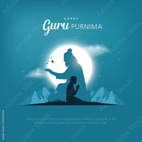 Happy guru Purnima guru and shishya teaching. Silhouette concept. Creative Vector Illustration design.