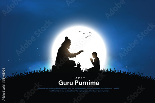 Happy guru Purnima guru and shishya teaching. Silhouette concept. Creative Vector Illustration design.
