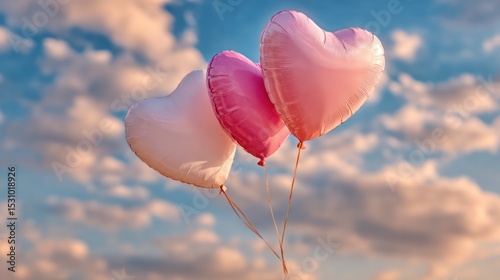 Romantic balloons in dreamy sky, a perfect moment of affection