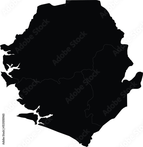 vector map silhouette of sierra leone with regional borders, black isolated country shape on white background

